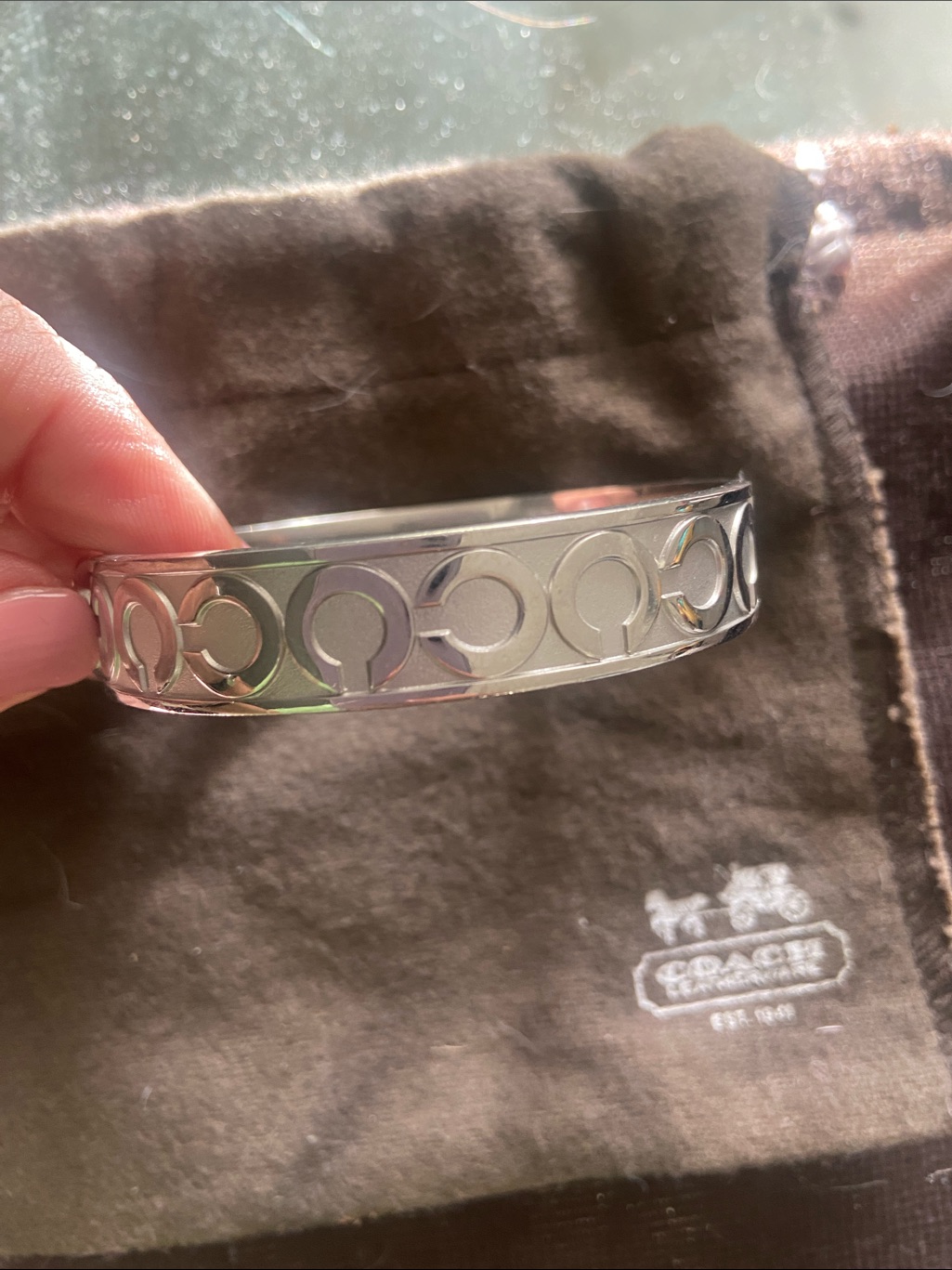 Coach Silver Signature 'C' Cutout Bangle Bracelet